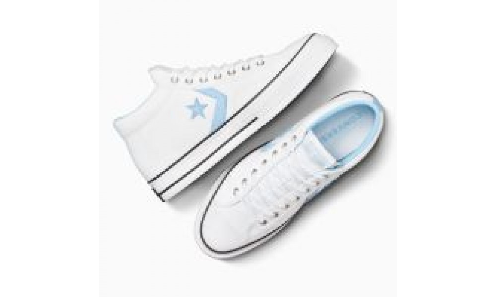 Converse Star Player 76 Mid Trainers In White Blue